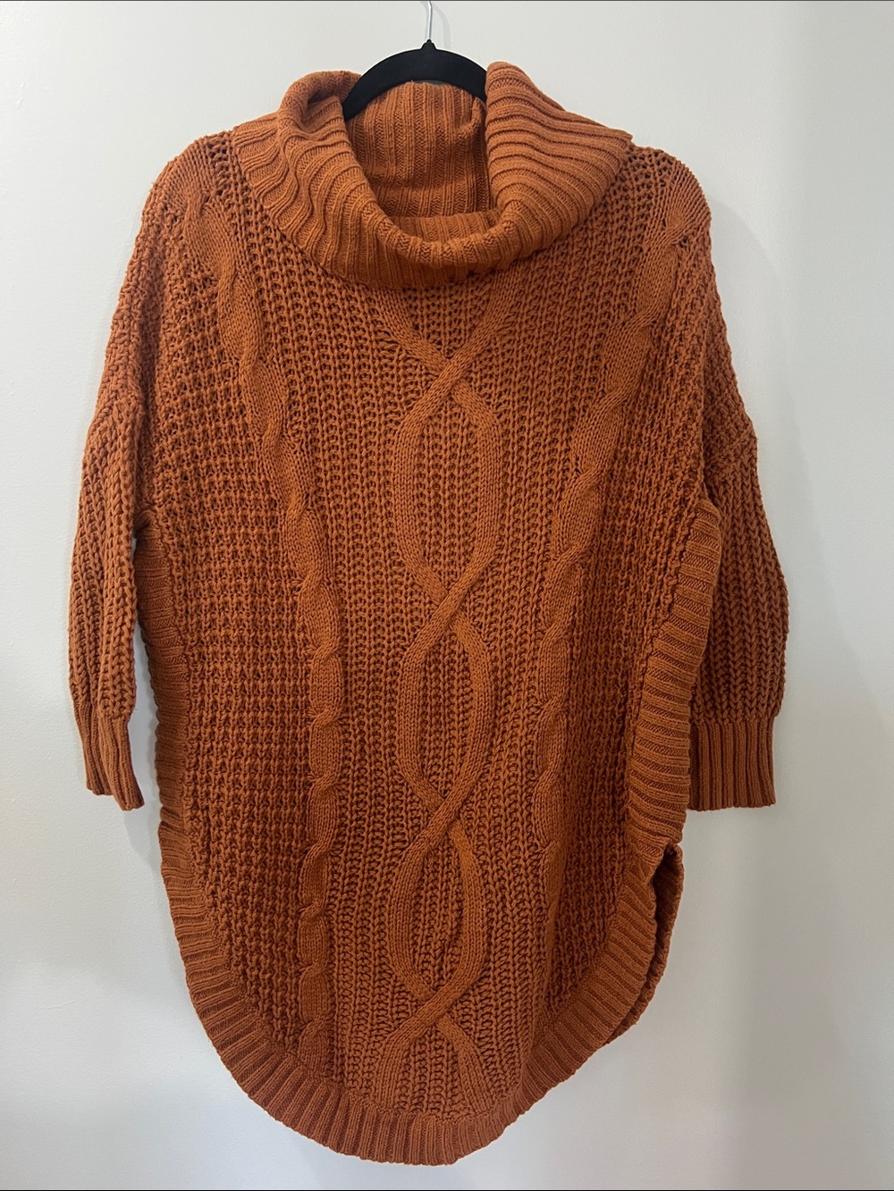 Express Cable Knit Cowl Sweater in Rust Orange